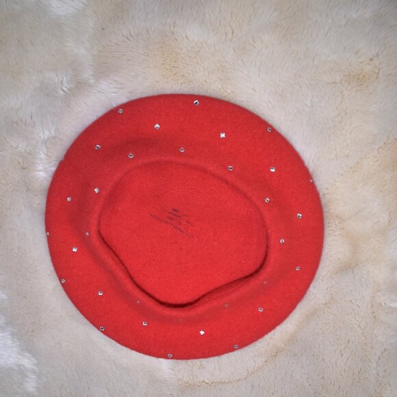 Vintage Red Wool Beret French Girl Style Sparkly Embellished Hat Chic - Picture 12 of 12